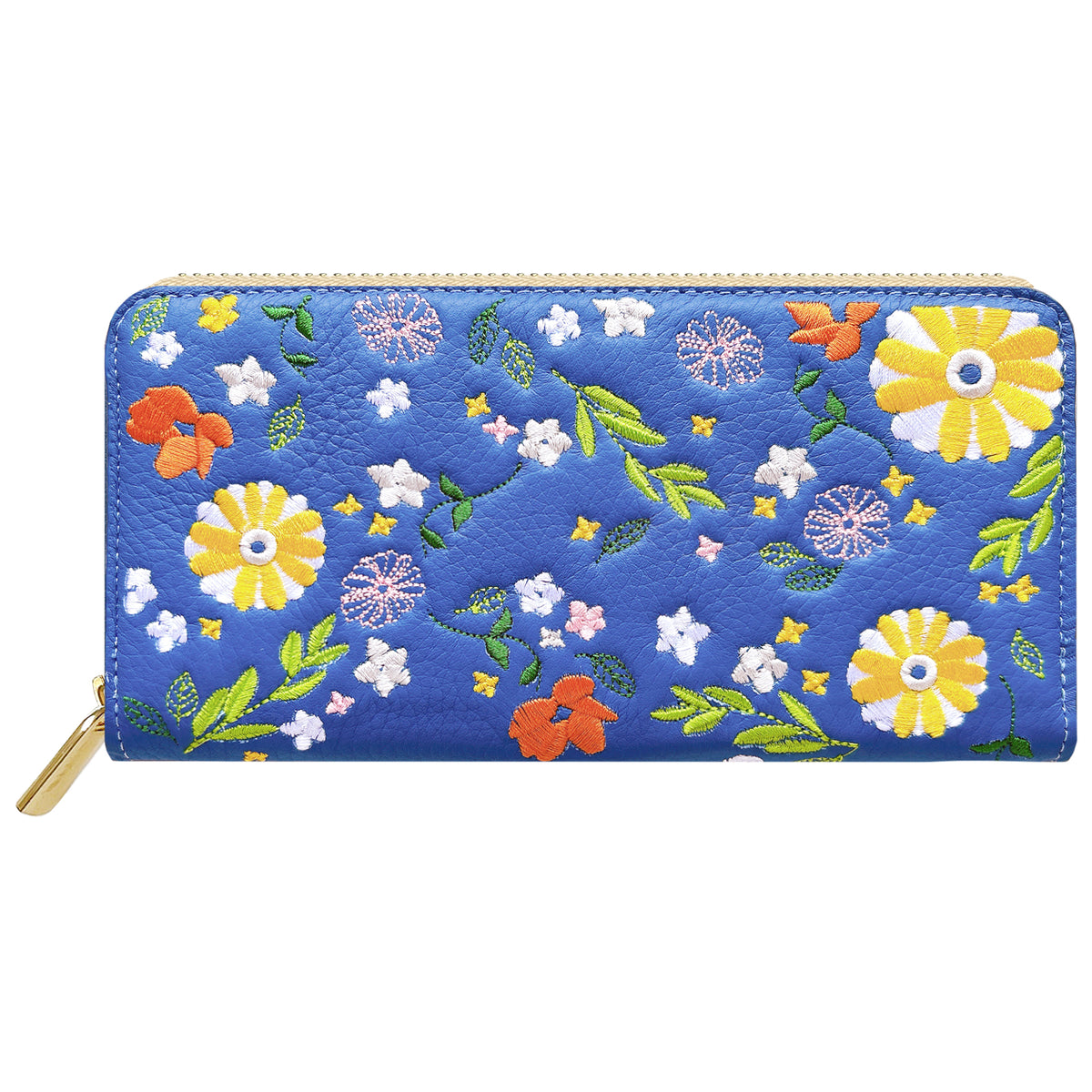 【Leo&Aoi公式ショップ】 本革 マーガレット刺繡 長財布 財布 ラウンド型ファスナー レディース 型押し カード収納 花 [WL-R1-S3]【安心の返品保証付き】