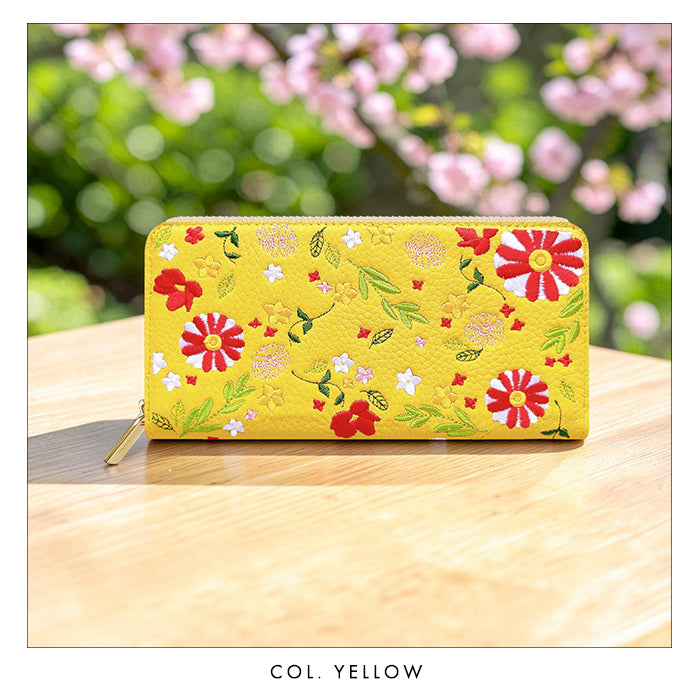 【Leo&Aoi公式ショップ】 本革 マーガレット刺繡 長財布 財布 ラウンド型ファスナー レディース 型押し カード収納 花 [WL-R1-S3]【安心の返品保証付き】