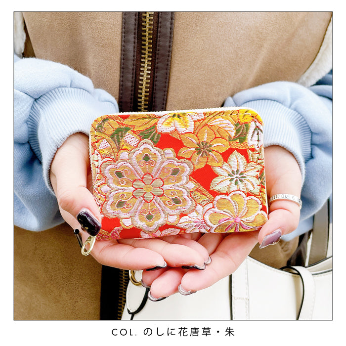 【Leo&Aoi公式ショップ】 西陣織 松 ミニ財布 財布 金襴 ミニウォレット コンパクト ラウンドファスナー サイフ さいふ ウォレット 小さい財布 カード収納 ラウンド財布 ミニサイフ 和風 和柄 和 豪華 織物 鳳凰 桜 鯉 源氏物語 花唐草 鶴 七宝地文 ハンドメイド