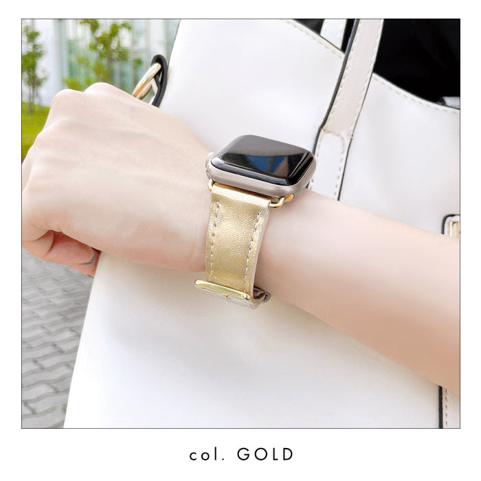 【Leo&Aoi公式ショップ】 牛革 メタリック アップルウォッチ バンド レザー 付け替え 交換 ベルト Apple Watch series 7 SE 6 5 4 3 2 1 applewatch 全シリーズ対応 本革 革 38mm 40mm 41mm 42mm 44mm 45mm メタリックカラー 【安心の返品保証付き】