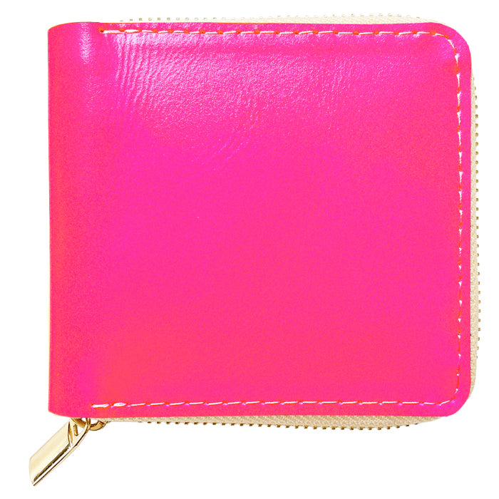 【Leo&Aoi公式ショップ】 本革 はげにくい ネオンカラー ラウンド型 二つ折り財布 ラウンドファスナー 小銭入れ コンパクト コインケース付き 蛍光色 【安心の返品保証付き】