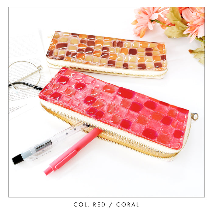 【Leo&Aoi公式ショップ】 ちょっと上品な ステンドグラス ラウンド型 ペンケース 本革 筆箱 レザー ペン入れ コンパクト スリム 文具 筆記用具 ふで箱 収納 革 上品 かわいい 可愛い お洒落 高級 ペン ケース エナメル 【安心の返品保証付き】