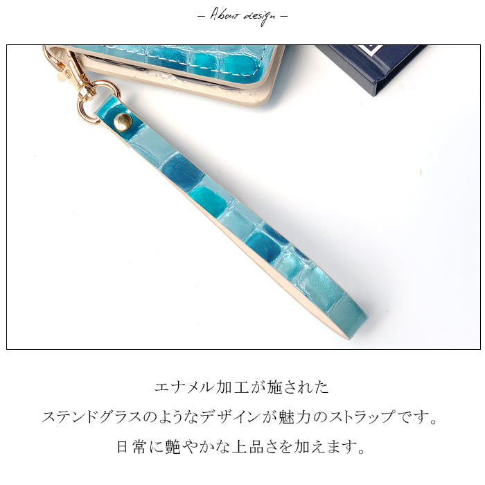 【Leo&Aoi公式ショップ】 牛革 ちょっと上品な ステンドグラス ナスカン付き ストラップ 本革 マルチストラップ 携帯ストラップ レザー 携帯 スマホ キーホルダー パスケース 定期入れ リストストラップ 革 手帳型 スマホケース 落下防止 レディース 【安心の返品保証付き】