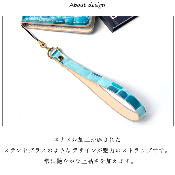 【Leo&Aoi公式ショップ】 牛革 ちょっと上品な ステンドグラス ストラップ 本革 マルチストラップ 携帯ストラップ レザー 携帯 スマホ キーホルダー パスケース 定期入れ リストストラップ 革 手帳型 スマホケース 落下防止 レディース 【安心の返品保証付き】