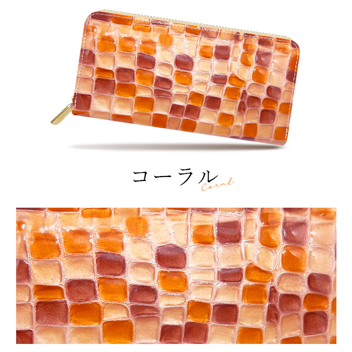 【Leo&Aoi公式ショップ】 ちょっと上品な ステンドグラス エナメル加工 財布 長財布 レディース 本革 ラウンドファスナー サイフ さいふ ウォレット 革 牛革 レザー カード収納 革財布 ラウンド長財布 ラウンド財布 長サイフ 本革長財布 ハンドメイド【安心の返品保証付き】