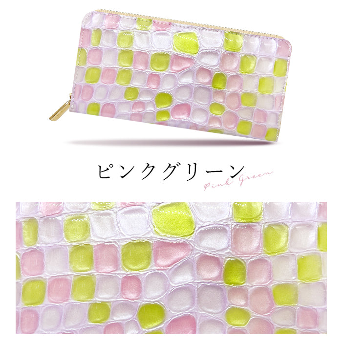 【Leo&Aoi公式ショップ】 ちょっと上品な ステンドグラス エナメル加工 財布 長財布 レディース 本革 ラウンドファスナー サイフ さいふ ウォレット 革 牛革 レザー カード収納 革財布 ラウンド長財布 ラウンド財布 長サイフ 本革長財布 ハンドメイド【安心の返品保証付き】