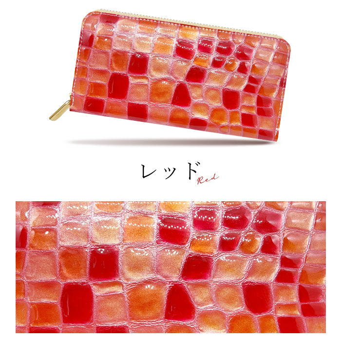 【Leo&Aoi公式ショップ】 ちょっと上品な ステンドグラス エナメル加工 財布 長財布 レディース 本革 ラウンドファスナー サイフ さいふ ウォレット 革 牛革 レザー カード収納 革財布 ラウンド長財布 ラウンド財布 長サイフ 本革長財布 ハンドメイド【安心の返品保証付き】