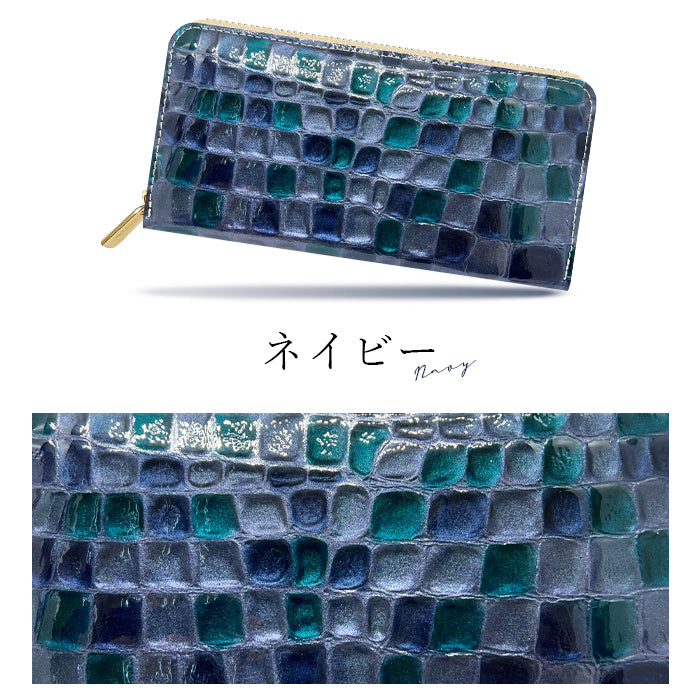 【Leo&Aoi公式ショップ】 ちょっと上品な ステンドグラス エナメル加工 財布 長財布 レディース 本革 ラウンドファスナー サイフ さいふ ウォレット 革 牛革 レザー カード収納 革財布 ラウンド長財布 ラウンド財布 長サイフ 本革長財布 ハンドメイド【安心の返品保証付き】