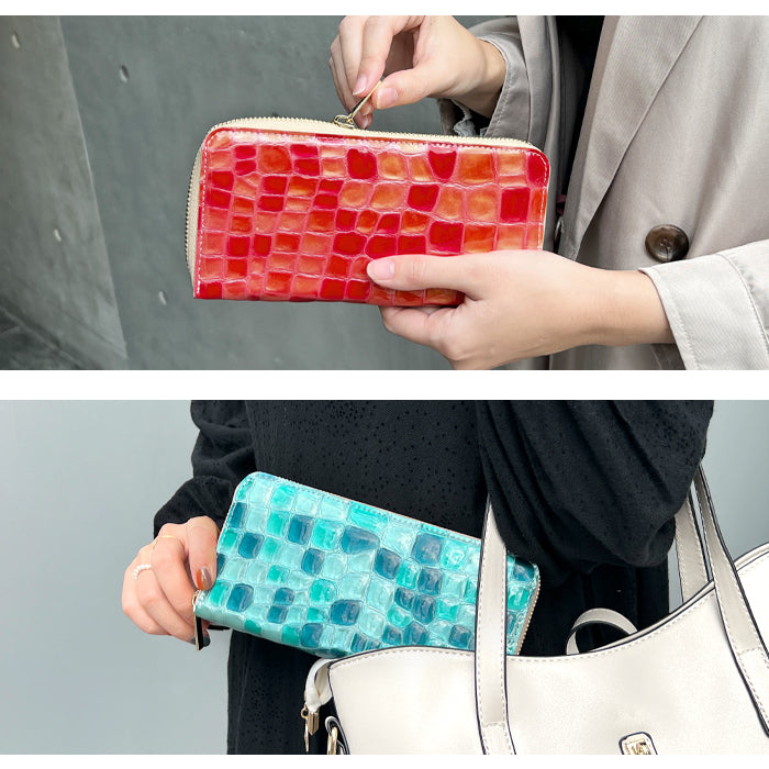 【Leo&Aoi公式ショップ】 ちょっと上品な ステンドグラス エナメル加工 財布 長財布 レディース 本革 ラウンドファスナー サイフ さいふ ウォレット 革 牛革 レザー カード収納 革財布 ラウンド長財布 ラウンド財布 長サイフ 本革長財布 ハンドメイド【安心の返品保証付き】