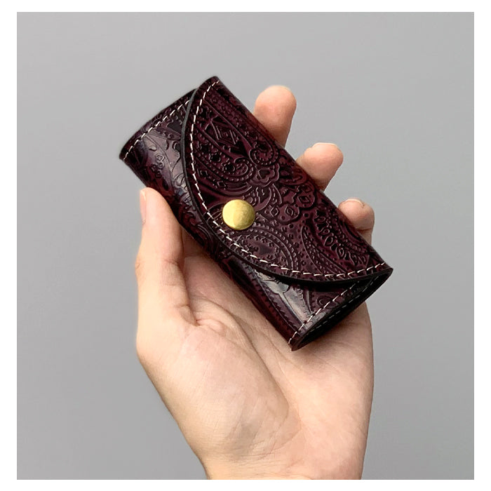 【Leo&Aoi公式ショップ】 牛革 ペイズリー柄 型押し キーケース 4連 本革 レディース メンズ スマートキー 三つ折り 革 レザー 鍵入れ 鍵 カギ 収納 スリム コンパクト キーホルダー 4連キーケース スマートキーケース 日本製 【安心の返品保証付き】