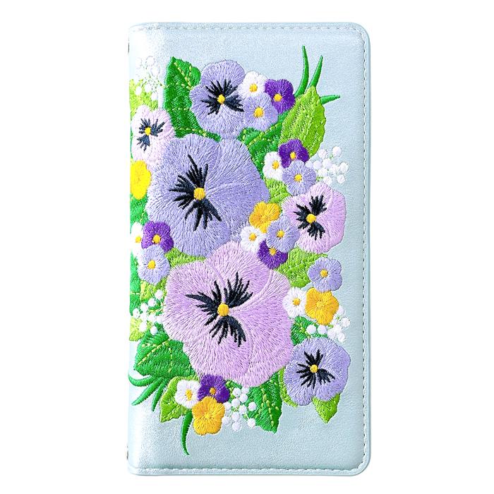 【Leo&Aoi公式ショップ】  パンジー 刺繍 スマホケース 手帳型ケース 100機種以上対応