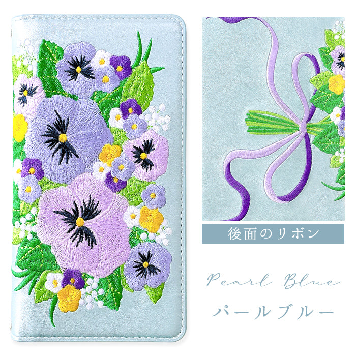 【Leo&Aoi公式ショップ】 AQUOS wish4 ケース SH-52E SH-M27 A403SH SHG13 A402SH カバー 手帳型 パンジー 刺繍 手帳型ケース sh52e アクオス ウィッシュ4 スマホケース 【安心の返品保証付き】