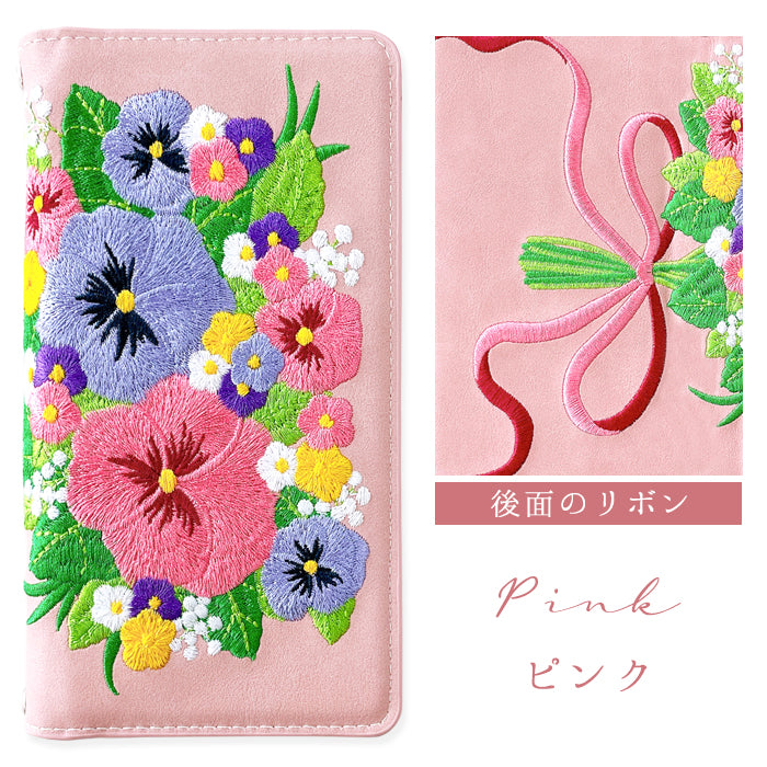 【Leo&Aoi公式ショップ】 iPhone13pro ケース iPhone 13 pro カバー 手帳型 パンジー 刺繍 手帳型ケース iphone13 pro アイフォン13プロ スマホケース 【安心の返品保証付き】