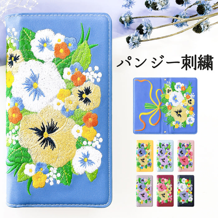 【Leo&Aoi公式ショップ】 iphone13mini ケース iPhone 13 mini カバー 手帳型 パンジー 刺繍 手帳型ケース アイフォン13 ミニ スマホケース 【安心の返品保証付き】