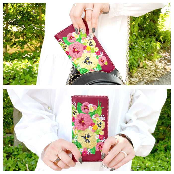【Leo&Aoi公式ショップ】 XPERIA Ace II SO-41B ケース カバー パンジー 刺繍 手帳型ケース so41b エクスペリア スマホケース 【安心の返品保証付き】