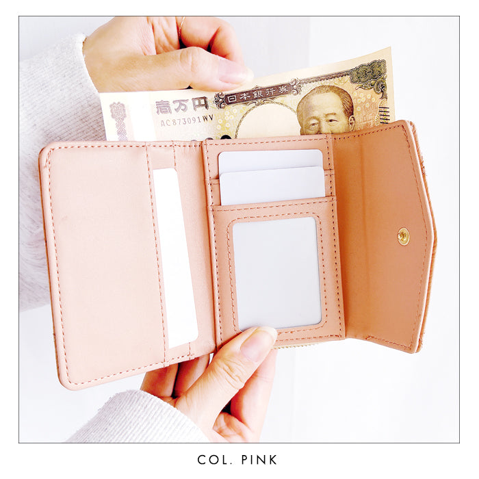 【Leo&Aoi公式ショップ】 本革 キルティング 三つ折り財布 レディース カード収納 小銭入れ コインケース付き サイフ ウォレット 革 レザー 【WM-T1-04】【安心の返品保証付き】