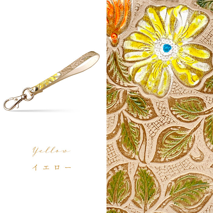 【Leo&Aoi公式ショップ】 牛革 レトロな 花型押し ナスカン付き ストラップ 本革 マルチストラップ 携帯ストラップ レザー 携帯 スマホ キーホルダー パスケース 定期入れ リストストラップ 革 手帳型 スマホケース 落下防止 レディース 花 フラワー 【安心の返品保証付き】