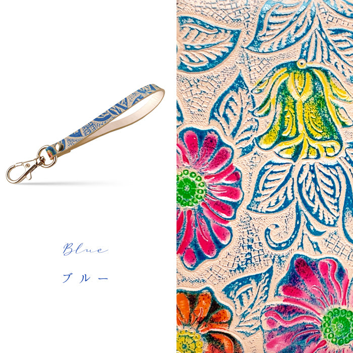 【Leo&Aoi公式ショップ】 牛革 レトロな 花型押し ナスカン付き ストラップ 本革 マルチストラップ 携帯ストラップ レザー 携帯 スマホ キーホルダー パスケース 定期入れ リストストラップ 革 手帳型 スマホケース 落下防止 レディース 花 フラワー 【安心の返品保証付き】