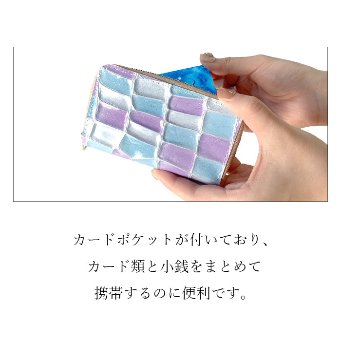 【Leo&Aoi公式ショップ】 ステンドグラス コインケース 本革 レディース かわいい 小銭入れ コンパクト ケース ミニ財布 ファスナー付き おしゃれ カード入れ 女性 革 レザー 小物入れ ラウンドファスナー エナメル加工 日本製【安心の返品保証付き】