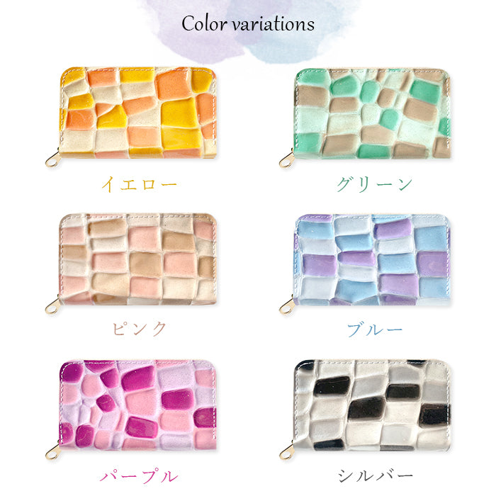 【Leo&Aoi公式ショップ】 ステンドグラス コインケース 本革 レディース かわいい 小銭入れ コンパクト ケース ミニ財布 ファスナー付き おしゃれ カード入れ 女性 革 レザー 小物入れ ラウンドファスナー エナメル加工 日本製【安心の返品保証付き】