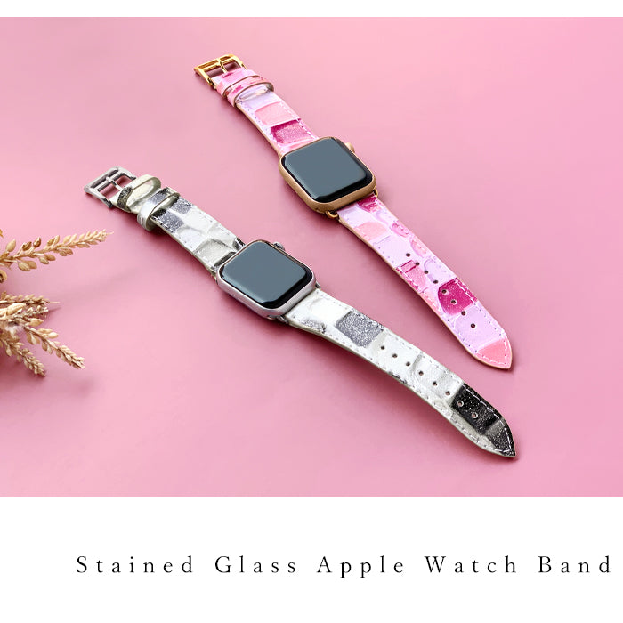 【Leo&Aoi公式ショップ】 ステンドグラス アップルウォッチ バンド 本革 レザー 付け替え 交換 ベルト Apple Watch series 7 SE 6 5 4 3 2 1 applewatch 全シリーズ対応 革 エナメル 38mm 40mm 41mm 42mm 44mm 45mm 【安心の返品保証付き】