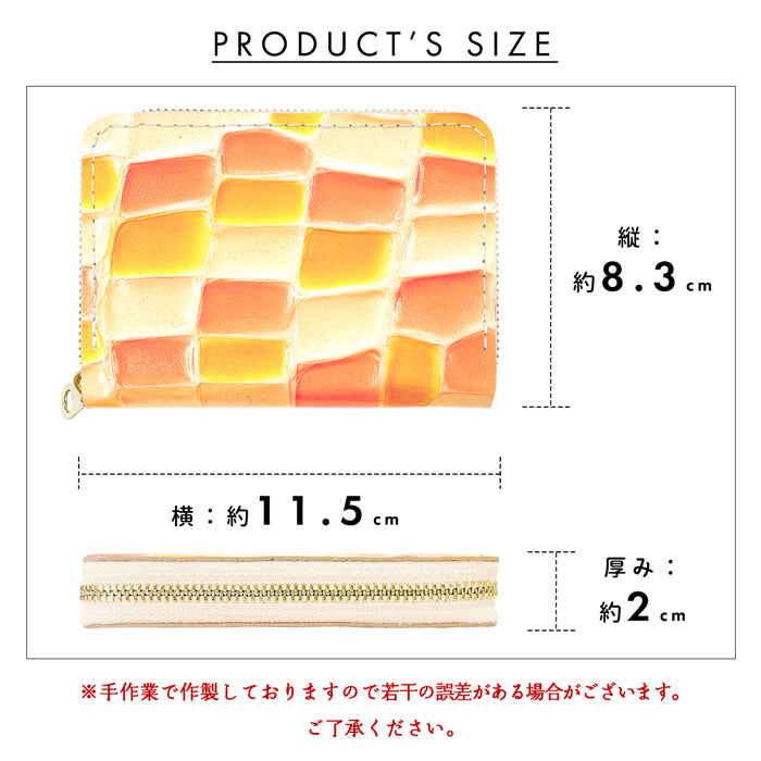 【Leo&Aoi公式ショップ】 ステンドグラス ミニウォレット 財布 ミニ財布 本革 コンパクト ラウンドファスナー 牛革 サイフ さいふ ウォレット 小さい財布 革 エナメル加工 レザー カード収納 革財布 ラウンド財布 ミニサイフ 本革ミニ財布 レディース  ハンドメイド