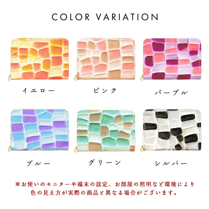 【Leo&Aoi公式ショップ】 ステンドグラス ミニウォレット 財布 ミニ財布 本革 コンパクト ラウンドファスナー 牛革 サイフ さいふ ウォレット 小さい財布 革 エナメル加工 レザー カード収納 革財布 ラウンド財布 ミニサイフ 本革ミニ財布 レディース  ハンドメイド