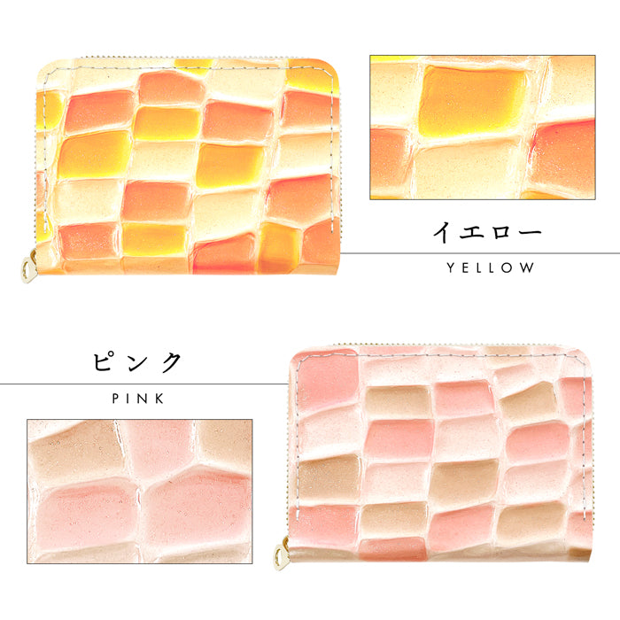 【Leo&Aoi公式ショップ】 ステンドグラス ミニウォレット 財布 ミニ財布 本革 コンパクト ラウンドファスナー 牛革 サイフ さいふ ウォレット 小さい財布 革 エナメル加工 レザー カード収納 革財布 ラウンド財布 ミニサイフ 本革ミニ財布 レディース  ハンドメイド