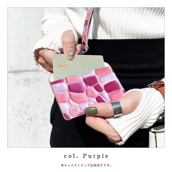 【Leo&Aoi公式ショップ】 ステンドグラス パスケース レディース 本革 IDカードホルダー IDケース ネームホルダー 定期入れ レザー エナメル 型押し 【安心の返品保証付き】