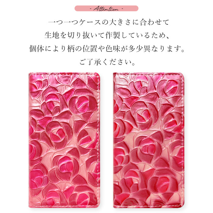 【Leo&Aoi公式ショップ】  本革 ステンドグラスローズ スマホケース 手帳型ケース 100機種以上対応