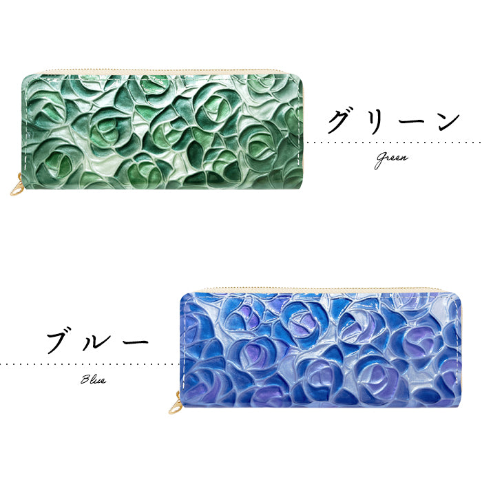 【Leo&Aoi公式ショップ】 ステンドグラスローズ ラウンド型 ペンケース 本革 筆箱 レザー ペン入れ コンパクト スリム 文具 筆記用具 ふで箱 収納 革 上品 かわいい 可愛い お洒落 高級 ペン ケース エナメル 薔薇 バラ 型押し 【安心の返品保証付き】