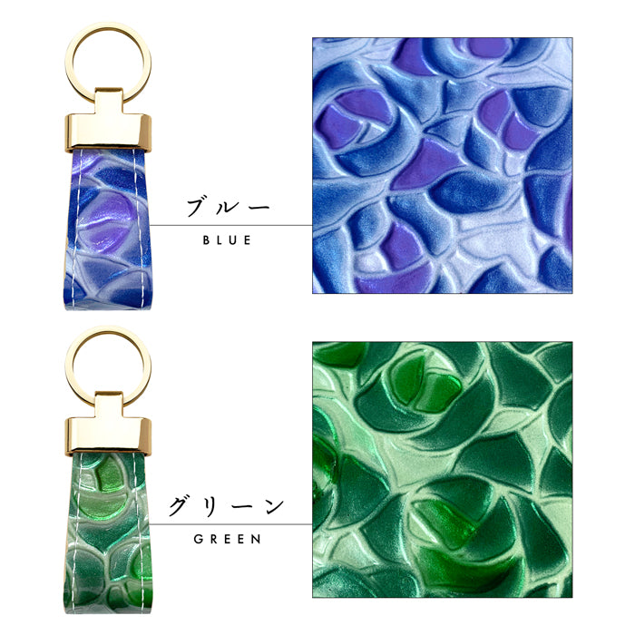 【Leo&Aoi公式ショップ】 牛革 ステンドグラス ローズ スマートキーリング 本革 キーホルダー バッグチャーム 本革キーリング レザー 鍵 カギ レディース エナメル 薔薇 バラ フラワー 【安心の返品保証付き】