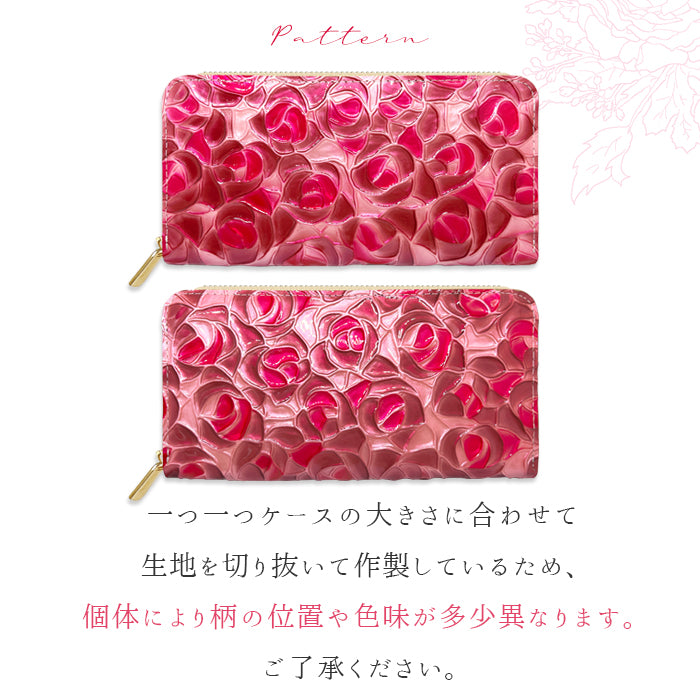 【Leo&Aoi公式ショップ】 ステンドグラスローズ 財布 長財布 レディース 本革 ラウンドファスナー サイフ さいふ ウォレット 革 牛革 レザー カード収納 革財布 ラウンド長財布 ラウンド財布 長サイフ 本革長財布 エナメル加工 バラ 薔薇 ローズ ハンドメイド【安心の返品保証付き】
