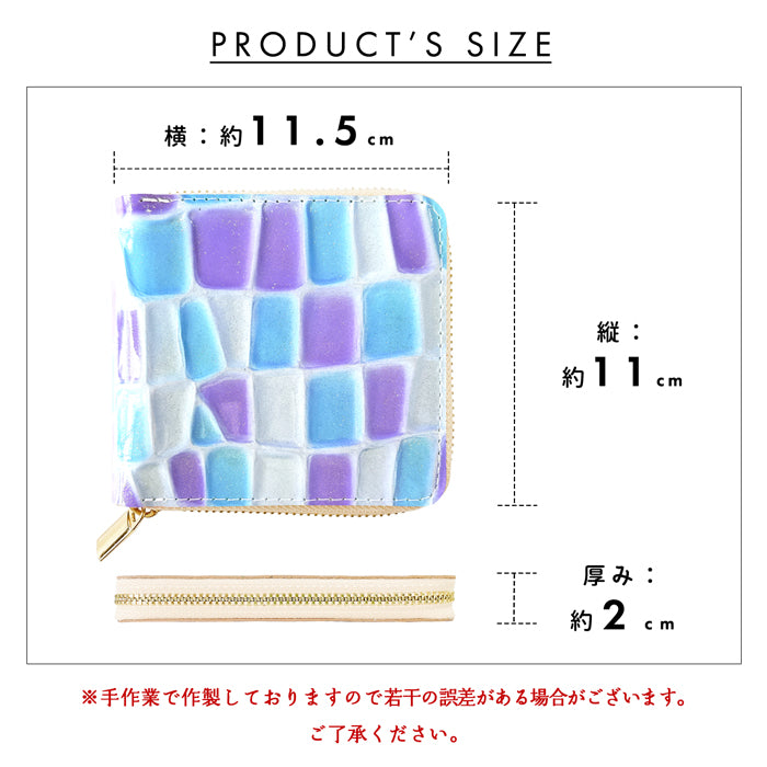 【Leo&Aoi公式ショップ】 ステンドグラス ラウンド型 二つ折り財布 本革 ラウンドファスナー 財布 小銭入れ レディース 薄型 コインケース付き  【安心の返品保証付き】