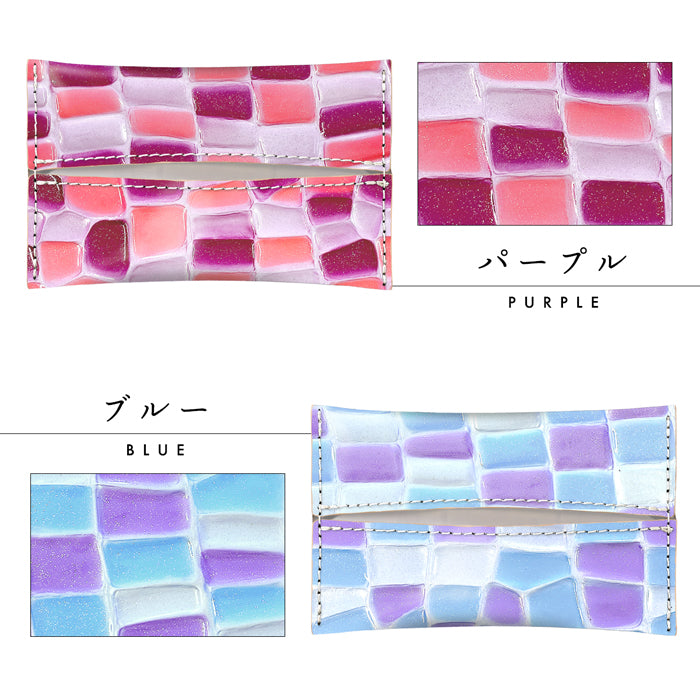 【Leo&Aoi公式ショップ】 牛革 ステンドグラス ティッシュケース 本革 ティッシュカバー 革 レザー 高級 ティッシュ ケース カバー ポケットティッシュケース ハンドメイド 革 上品 かわいい お洒落 高級 エナメル 【安心の返品保証付き】