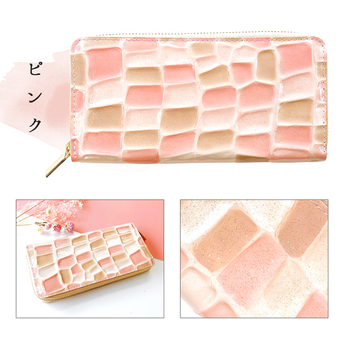 【Leo&Aoi公式ショップ】 ステンドグラス 長財布 エナメル長財布  財布 レディース 本革 ラウンドファスナー サイフ さいふ ウォレット 革 牛革 レザー カード収納 革財布 ラウンド長財布 ラウンド財布 長サイフ 本革長財布 エナメル加工 ハンドメイド【安心の返品保証付き】