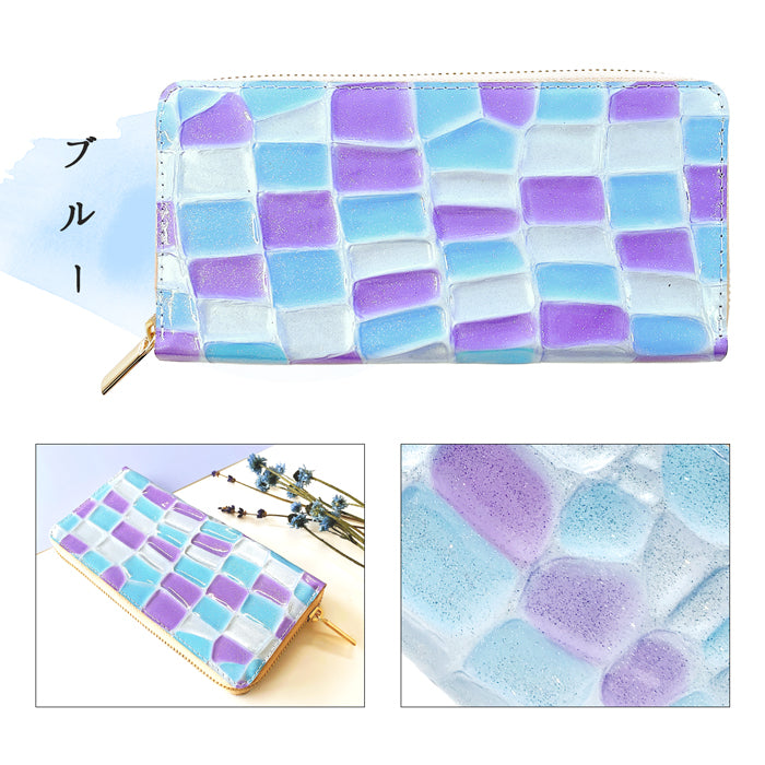 【Leo&Aoi公式ショップ】 ステンドグラス 長財布 エナメル長財布  財布 レディース 本革 ラウンドファスナー サイフ さいふ ウォレット 革 牛革 レザー カード収納 革財布 ラウンド長財布 ラウンド財布 長サイフ 本革長財布 エナメル加工 ハンドメイド【安心の返品保証付き】