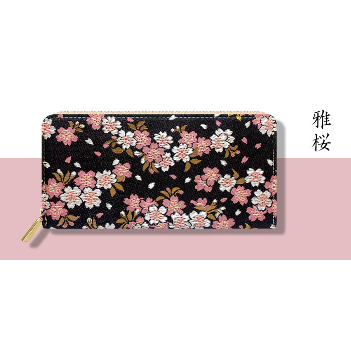 【Leo&Aoi公式ショップ】 西陣織 宵 ラウンドファスナー カード収納 長財布 財布 金襴 サイフ さいふ ウォレット ラウンド長財布 ラウンド財布 長サイフ 和風 和柄 和 豪華 織物 桜 波割付 変わりのし文 レディース ハンドメイド【安心の返品保証付き】